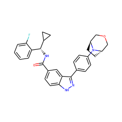 O=C(N[C@H](c1ccccc1F)C1CC1)c1ccc2[nH]nc(-c3ccc(N4[C@H]5CC[C@H]4COC5)cc3)c2c1 ZINC000299854581