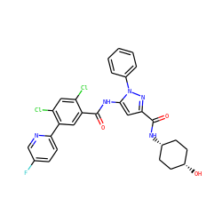 O=C(N[C@H]1CC[C@@H](O)CC1)c1cc(NC(=O)c2cc(-c3ccc(F)cn3)c(Cl)cc2Cl)n(-c2ccccc2)n1 ZINC001772576182