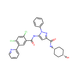 O=C(N[C@H]1CC[C@@H](O)CC1)c1cc(NC(=O)c2cc(-c3ccccn3)c(Cl)cc2Cl)n(-c2ccccc2)n1 ZINC001772622992