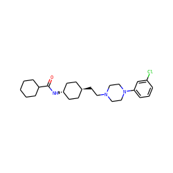 O=C(N[C@H]1CC[C@H](CCN2CCN(c3cccc(Cl)c3)CC2)CC1)C1CCCCC1 ZINC000261120748