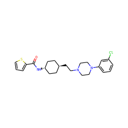 O=C(N[C@H]1CC[C@H](CCN2CCN(c3cccc(Cl)c3)CC2)CC1)c1cccs1 ZINC000253634275