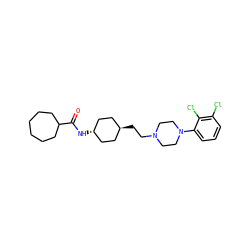 O=C(N[C@H]1CC[C@H](CCN2CCN(c3cccc(Cl)c3Cl)CC2)CC1)C1CCCCCC1 ZINC000253632703