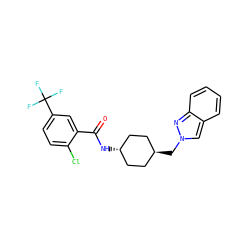 O=C(N[C@H]1CC[C@H](Cn2cc3ccccc3n2)CC1)c1cc(C(F)(F)F)ccc1Cl ZINC000261138848