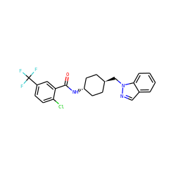 O=C(N[C@H]1CC[C@H](Cn2ncc3ccccc32)CC1)c1cc(C(F)(F)F)ccc1Cl ZINC000261098823