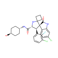 O=C(N[C@H]1CC[C@H](O)CC1)[C@@H]1NC2(CCC2)[C@@]2(C(=O)Nc3cc(Cl)ccc32)[C@H]1c1cccc(Cl)c1F ZINC000299834456