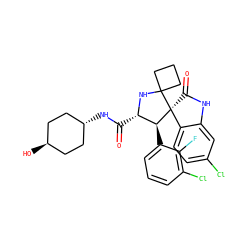 O=C(N[C@H]1CC[C@H](O)CC1)[C@@H]1NC2(CCC2)[C@]2(C(=O)Nc3cc(Cl)ccc32)[C@H]1c1cccc(Cl)c1F ZINC000299834463