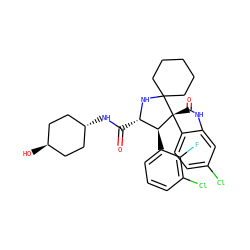 O=C(N[C@H]1CC[C@H](O)CC1)[C@@H]1NC2(CCCCC2)[C@@]2(C(=O)Nc3cc(Cl)ccc32)[C@H]1c1cccc(Cl)c1F ZINC000299838592