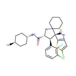 O=C(N[C@H]1CC[C@H](O)CC1)[C@@H]1NC2(CCCCC2)[C@@]2(C(=O)Nc3cc(Cl)sc32)[C@H]1c1cccc(Cl)c1F ZINC001772579342