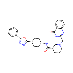 O=C(N[C@H]1CC[C@H](c2nnc(-c3ccccc3)o2)CC1)[C@@H]1CCCN(Cc2nc3ccccc3c(=O)[nH]2)C1 ZINC000299847139