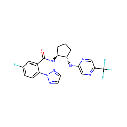 O=C(N[C@H]1CCC[C@@H]1Nc1cnc(C(F)(F)F)cn1)c1cc(F)ccc1-n1nccn1 ZINC001772636692