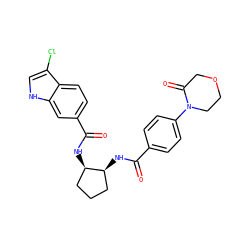 O=C(N[C@H]1CCC[C@H]1NC(=O)c1ccc2c(Cl)c[nH]c2c1)c1ccc(N2CCOCC2=O)cc1 ZINC000028822883