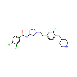 O=C(N[C@H]1CCN(CCc2ccc(OC3CCNCC3)c(F)c2)C1)c1ccc(Cl)c(Cl)c1 ZINC000040919273