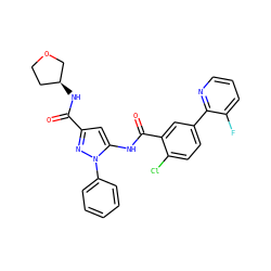 O=C(N[C@H]1CCOC1)c1cc(NC(=O)c2cc(-c3ncccc3F)ccc2Cl)n(-c2ccccc2)n1 ZINC001772636427