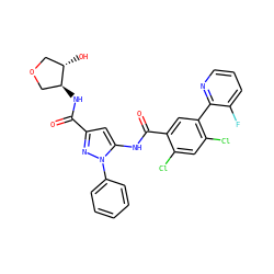 O=C(N[C@H]1COC[C@@H]1O)c1cc(NC(=O)c2cc(-c3ncccc3F)c(Cl)cc2Cl)n(-c2ccccc2)n1 ZINC001772598376