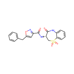 O=C(N[C@H]1CS(=O)(=O)c2ccccc2NC1=O)c1cc(Cc2ccccc2)on1 ZINC000653739141
