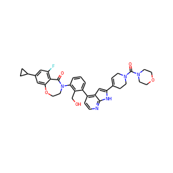 O=C(N1CC=C(c2cc3c(-c4cccc(N5CCOc6cc(C7CC7)cc(F)c6C5=O)c4CO)ccnc3[nH]2)CC1)N1CCOCC1 ZINC001772655706