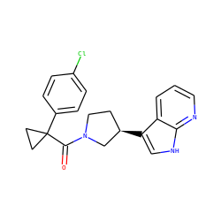 O=C(N1CC[C@@H](c2c[nH]c3ncccc23)C1)C1(c2ccc(Cl)cc2)CC1 ZINC000084713990