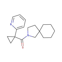 O=C(N1CCC2(CCCCC2)C1)C1(c2ccccn2)CC1 ZINC000043075799