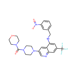 O=C(N1CCOCC1)N1CCN(c2cnc3cc(C(F)(F)F)cc(NCc4cccc([N+](=O)[O-])c4)c3c2)CC1 ZINC000169328728
