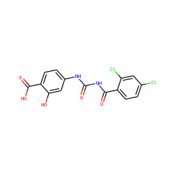 O=C(NC(=O)c1ccc(Cl)cc1Cl)Nc1ccc(C(=O)O)c(O)c1 ZINC000013673944