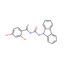O=C(NC(=O)c1ccc(O)cc1O)NC1c2ccccc2-c2ccccc21 ZINC000653782625