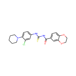 O=C(NC(=S)Nc1ccc(N2CCCCC2)c(Cl)c1)c1ccc2c(c1)OCCO2 ZINC000000724743