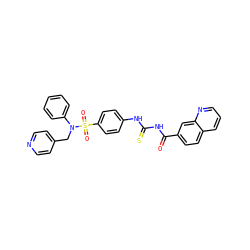 O=C(NC(=S)Nc1ccc(S(=O)(=O)N(Cc2ccncc2)c2ccccc2)cc1)c1ccc2cccnc2c1 ZINC001772596625