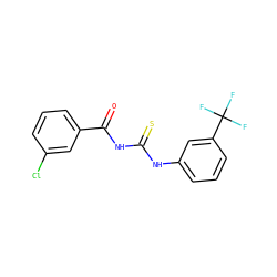 O=C(NC(=S)Nc1cccc(C(F)(F)F)c1)c1cccc(Cl)c1 ZINC000001169159