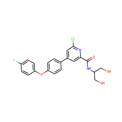O=C(NC(CO)CO)c1cc(-c2ccc(Oc3ccc(F)cc3)cc2)cc(Cl)n1 ZINC000114602380