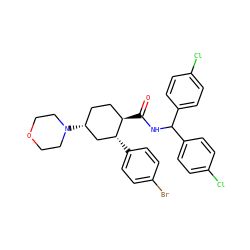 O=C(NC(c1ccc(Cl)cc1)c1ccc(Cl)cc1)[C@@H]1CC[C@@H](N2CCOCC2)C[C@H]1c1ccc(Br)cc1 ZINC000103283327