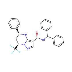 O=C(NC(c1ccccc1)c1ccccc1)c1cnn2c1N[C@H](c1ccccc1)C[C@@H]2C(F)(F)F ZINC000066104939