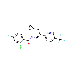 O=C(NC[C@@H](CC1CC1)c1ccc(C(F)(F)F)nc1)c1ccc(F)cc1Cl ZINC000217383814