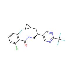 O=C(NC[C@@H](CC1CC1)c1cnc(C(F)(F)F)nc1)c1c(F)cccc1Cl ZINC000207684875