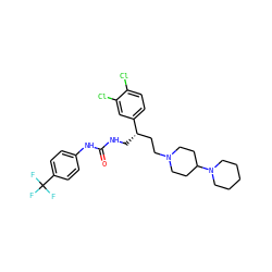 O=C(NC[C@@H](CCN1CCC(N2CCCCC2)CC1)c1ccc(Cl)c(Cl)c1)Nc1ccc(C(F)(F)F)cc1 ZINC000028114592