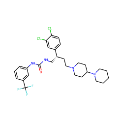 O=C(NC[C@@H](CCN1CCC(N2CCCCC2)CC1)c1ccc(Cl)c(Cl)c1)Nc1cccc(C(F)(F)F)c1 ZINC000028118214