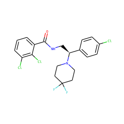 O=C(NC[C@@H](c1ccc(Cl)cc1)N1CCC(F)(F)CC1)c1cccc(Cl)c1Cl ZINC000207589101