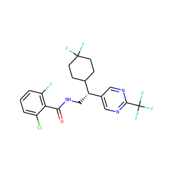 O=C(NC[C@@H](c1cnc(C(F)(F)F)nc1)C1CCC(F)(F)CC1)c1c(F)cccc1Cl ZINC000217380354