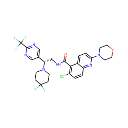 O=C(NC[C@@H](c1cnc(C(F)(F)F)nc1)N1CCC(F)(F)CC1)c1c(Cl)ccc2nc(N3CCOCC3)ccc12 ZINC000220590747