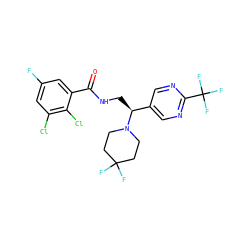 O=C(NC[C@@H](c1cnc(C(F)(F)F)nc1)N1CCC(F)(F)CC1)c1cc(F)cc(Cl)c1Cl ZINC001772578743