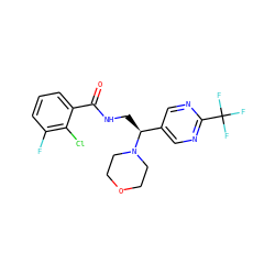 O=C(NC[C@@H](c1cnc(C(F)(F)F)nc1)N1CCOCC1)c1cccc(F)c1Cl ZINC000207649573