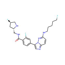 O=C(NC[C@@H]1C[C@@H](F)CN1)c1ccc(-c2cnc3ccc(NCCCCCF)nn23)cc1F ZINC000072177731