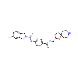 O=C(NC[C@@H]1CCC2(CCNCC2)O1)c1ccc(NC(=O)N2Cc3ccc(F)cc3C2)cc1 ZINC000167232459