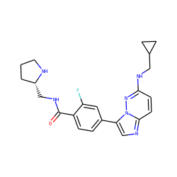 O=C(NC[C@@H]1CCCN1)c1ccc(-c2cnc3ccc(NCC4CC4)nn23)cc1F ZINC000072178098