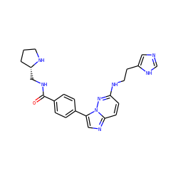 O=C(NC[C@@H]1CCCN1)c1ccc(-c2cnc3ccc(NCCc4cnc[nH]4)nn23)cc1 ZINC000058575739
