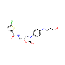 O=C(NC[C@@H]1CN(c2ccc(NCCCO)cc2)C(=O)O1)c1ccc(Cl)s1 ZINC000113086860