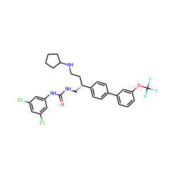 O=C(NC[C@H](CCNC1CCCC1)c1ccc(-c2cccc(OC(F)(F)F)c2)cc1)Nc1cc(Cl)cc(Cl)c1 ZINC000028117222