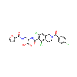 O=C(NC[C@H](NC(=O)c1c(Cl)cc2c(c1Cl)CCN(C(=O)c1ccc(Cl)cc1)C2)C(=O)O)c1ccco1 ZINC000058584033