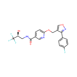 O=C(NC[C@H](O)C(F)(F)F)c1ccc(OCc2conc2-c2ccc(F)cc2)nc1 ZINC000142587349