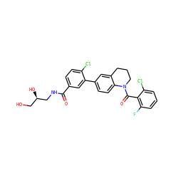 O=C(NC[C@H](O)CO)c1ccc(Cl)c(-c2ccc3c(c2)CCCN3C(=O)c2c(F)cccc2Cl)c1 ZINC000221917557