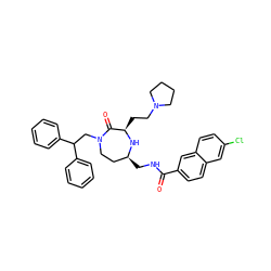 O=C(NC[C@H]1CCN(CC(c2ccccc2)c2ccccc2)C(=O)[C@@H](CCN2CCCC2)N1)c1ccc2cc(Cl)ccc2c1 ZINC001772636687